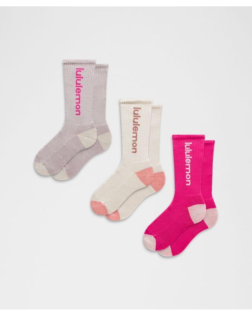 lululemon athletica Pink – Daily Essential Crew Socks Wordmark 3 Pack – – Size Large
