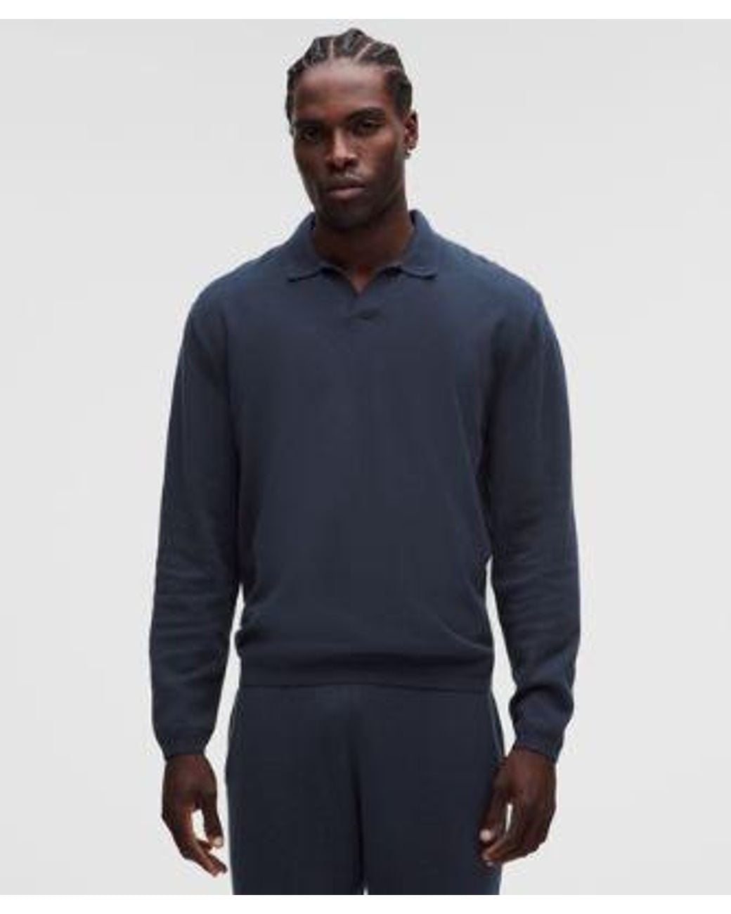 lululemon athletica Blue – Knit Long-Sleeve Polo Shirt – Cotton-Blend – – Size Large for men