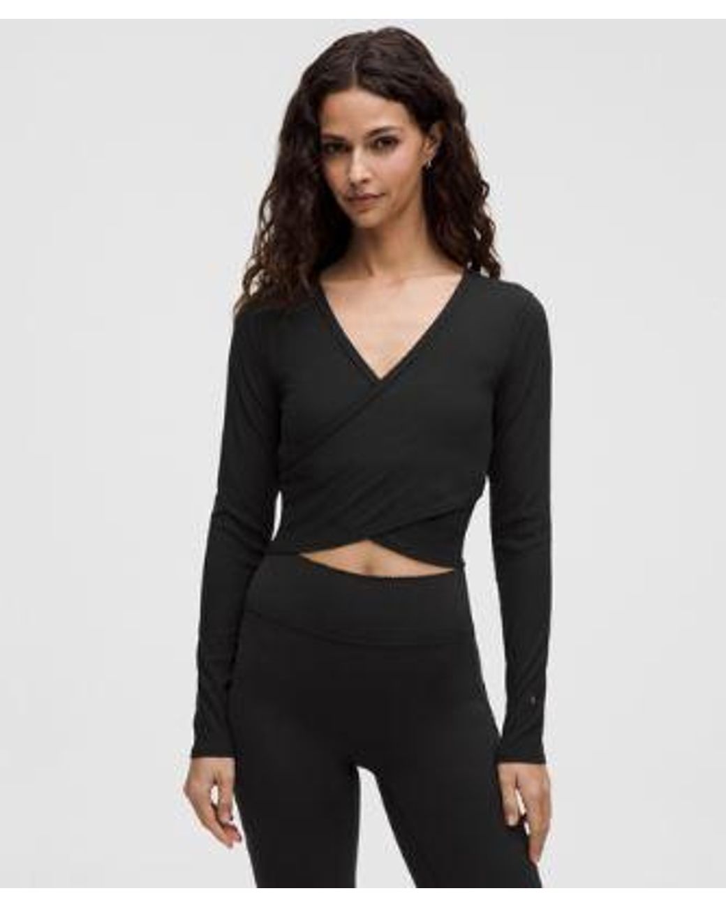 lululemon athletica Black – Nulu Ribbed Wrap-Front Long-Sleeve Shirt Heart – – Size Medium