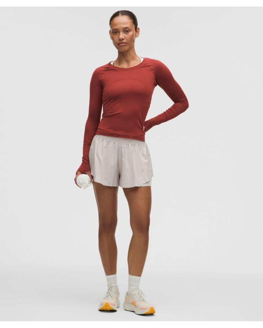 lululemon athletica Red – Swiftly Tech Long-Sleeve Shirt 2.4 Waist Length – /Burgundy – Size 4