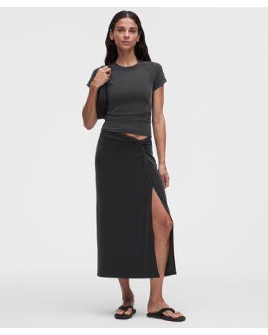 lululemon athletica Black – Micro-Rib Drapey Softstreme Baby Tee – – Size Medium