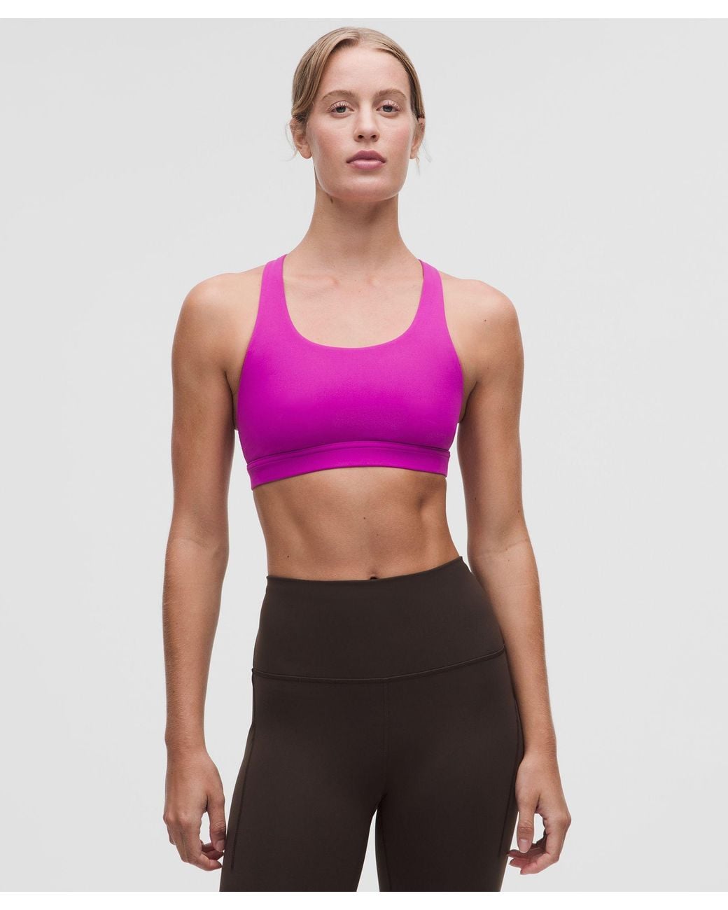 lululemon Wunder Train Mesh-Back Bra in Pink | Lyst