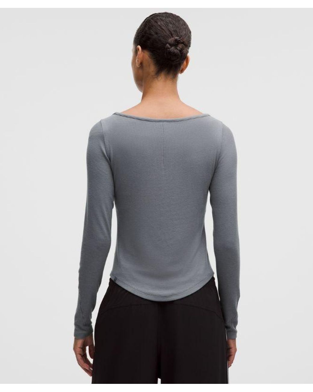 lululemon athletica Gray – Hold Tight Keyhole Neck Long-Sleeve Shirt Logo Bead – – Size 14