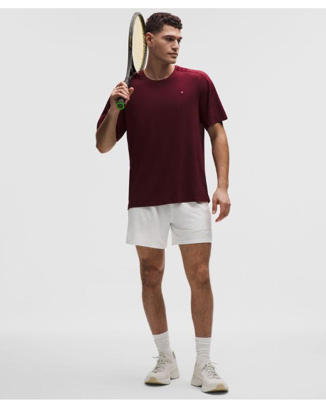 lululemon athletica White Striped Mesh Tennis Short 5" for men