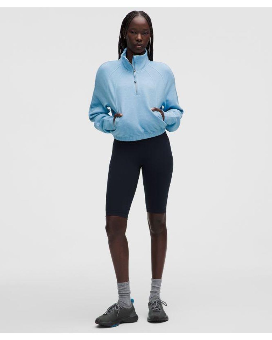 lululemon athletica Blue – Scuba Cropped Funnel-Neck Half Zip Sweatshirt Waffle – – Size Large