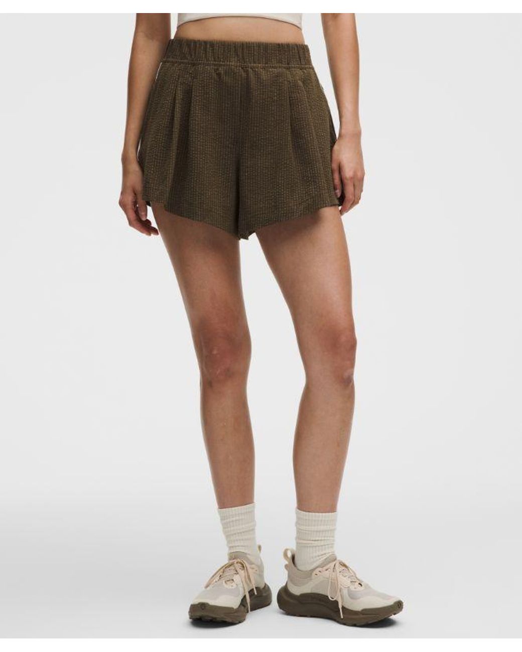 lululemon athletica Brown – Seersucker High-Rise Pleated Shorts – 3.5" – – Size Large