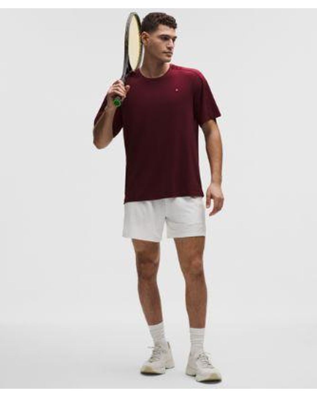 lululemon athletica White Striped Mesh Tennis Short 5" for men