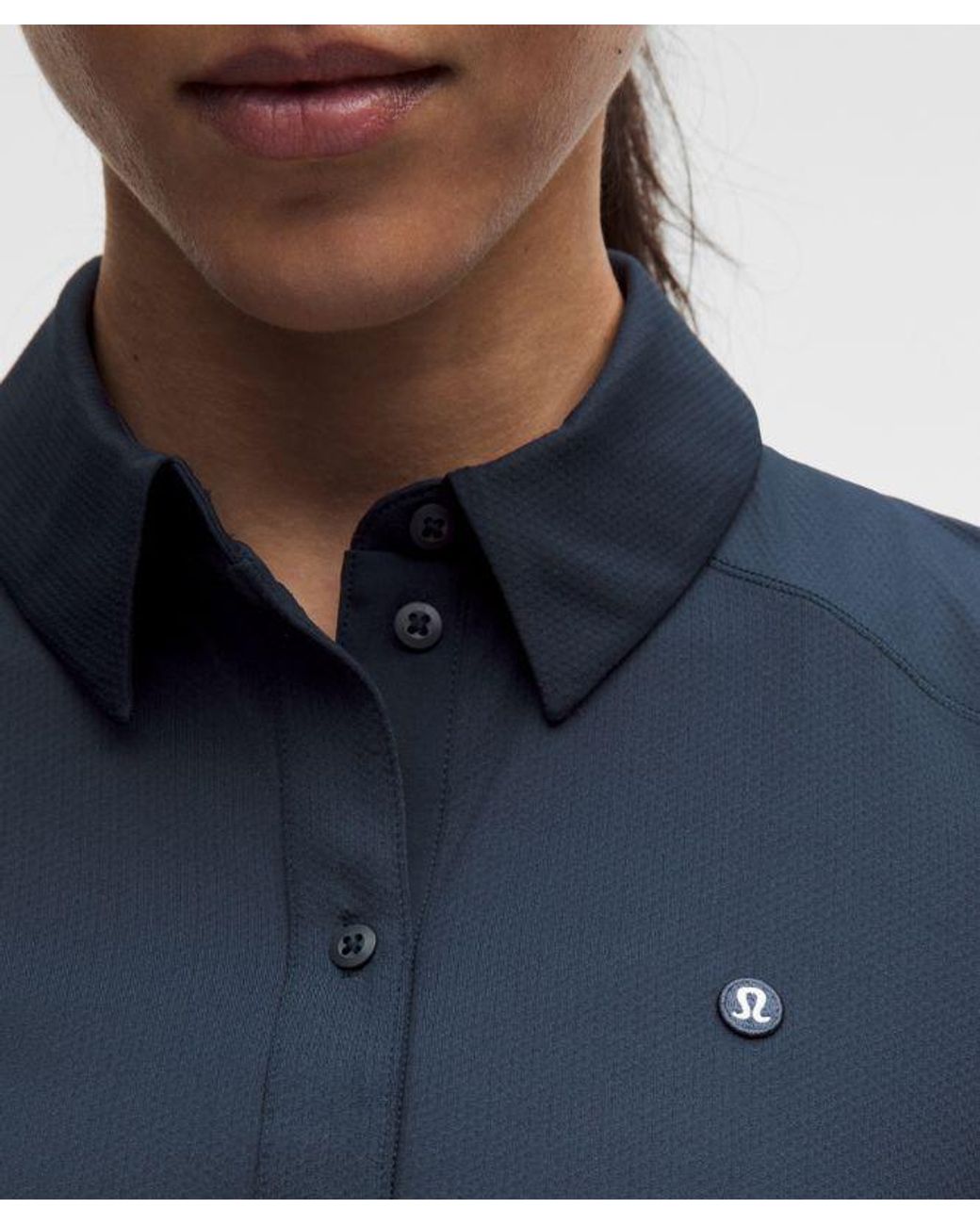 lululemon athletica Blue Quick-Dry Short-Sleeve Polo Shirt Straight Hem