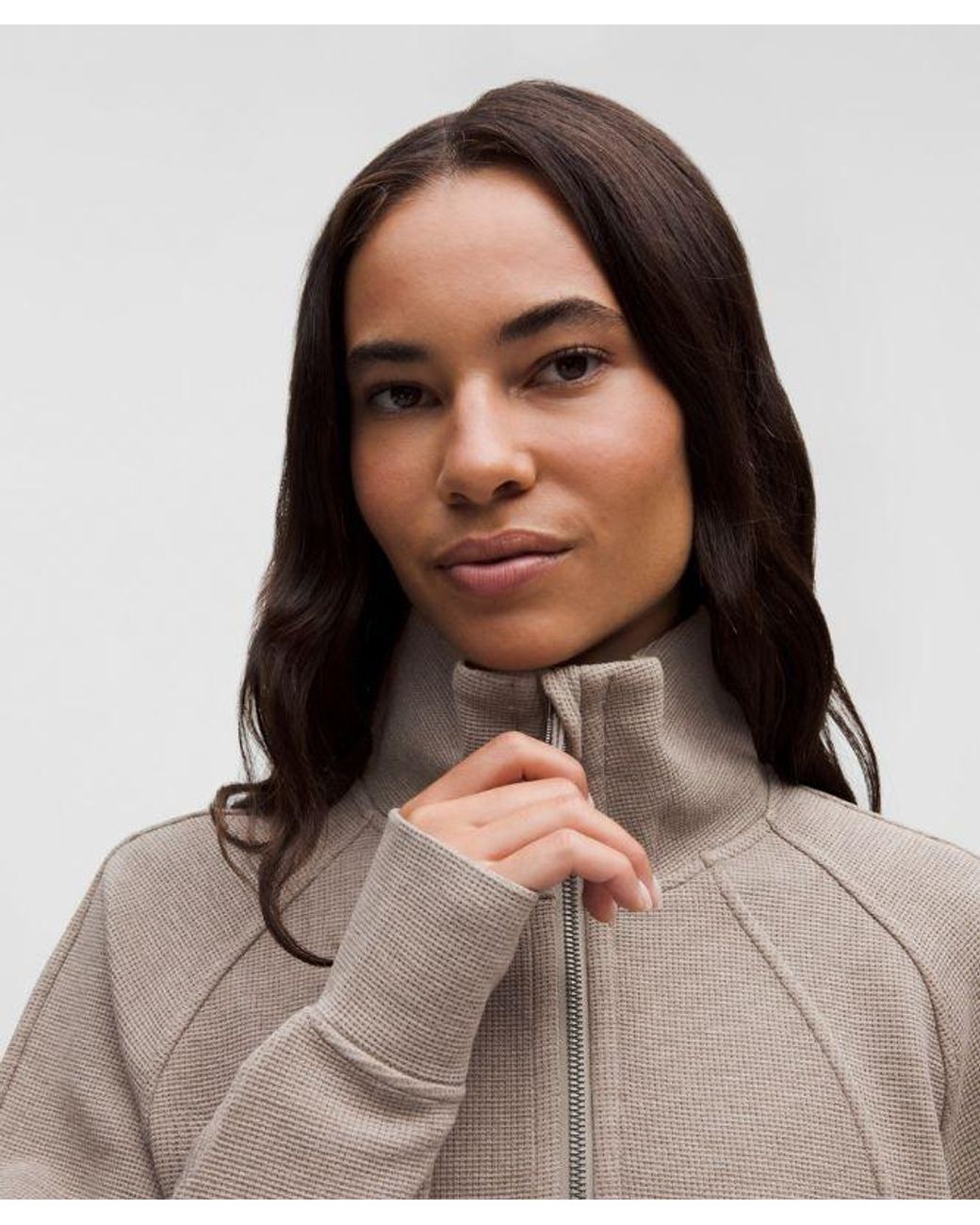 lululemon athletica Brown – Scuba Cropped Funnel-Neck Half Zip Sweatshirt Waffle – –