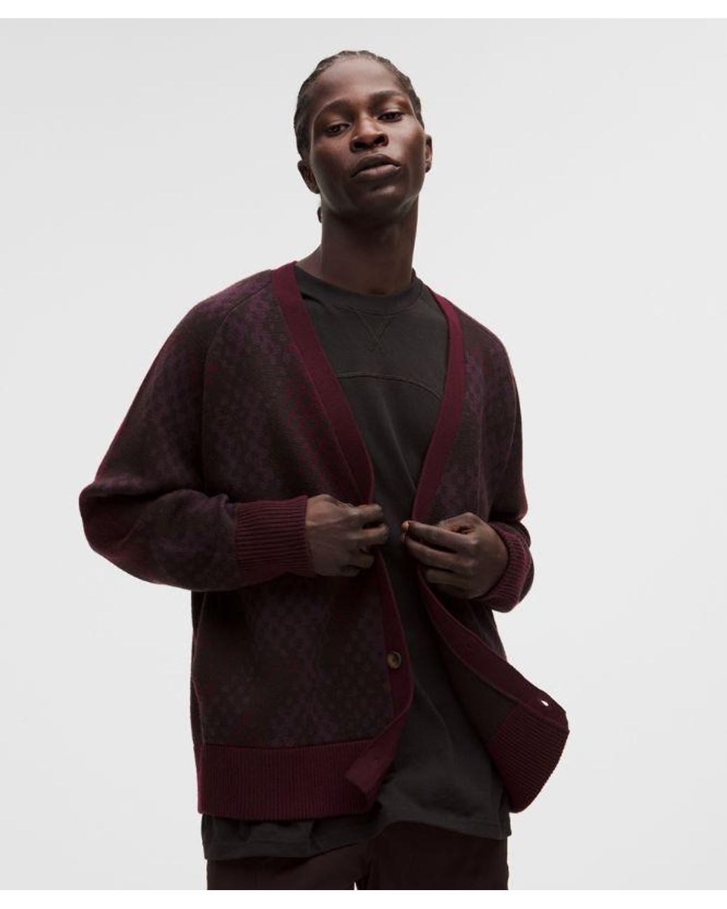 lululemon athletica Red Merino Wool Cardigan for men