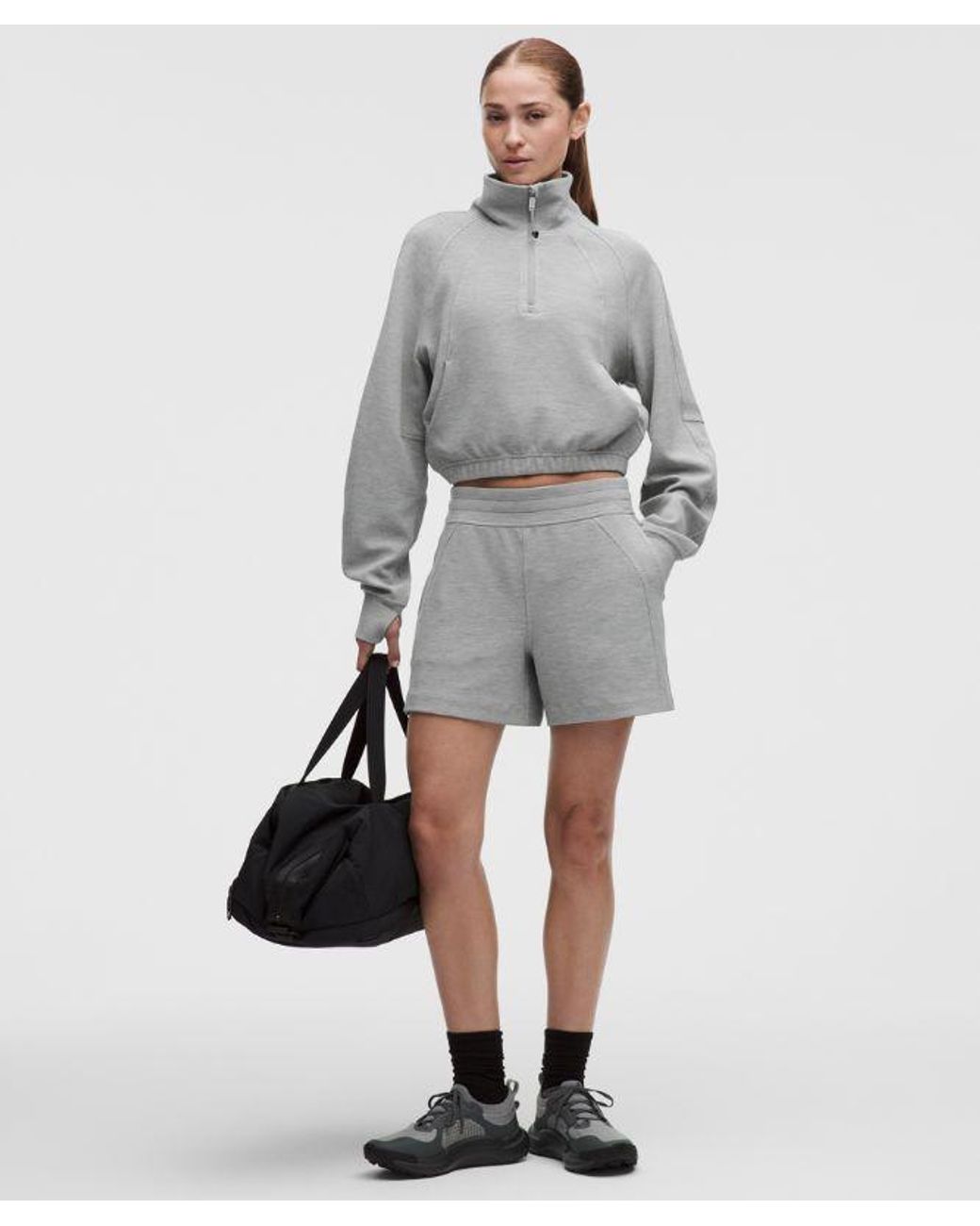 lululemon athletica Gray – Scuba Cropped Funnel-Neck Half Zip Sweatshirt Waffle – – Size Large