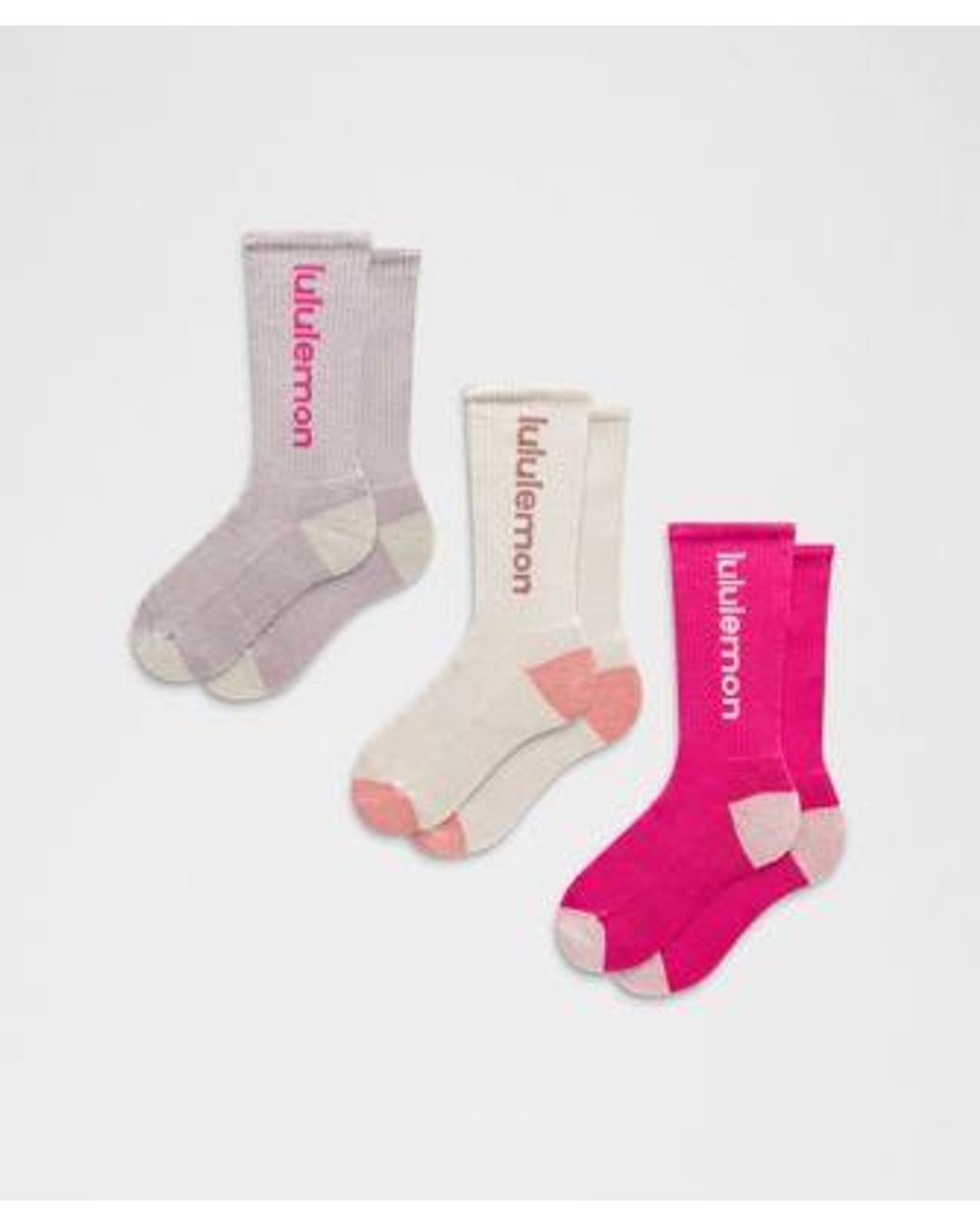 lululemon athletica Pink – Daily Essential Crew Socks Wordmark 3 Pack – – Size Large