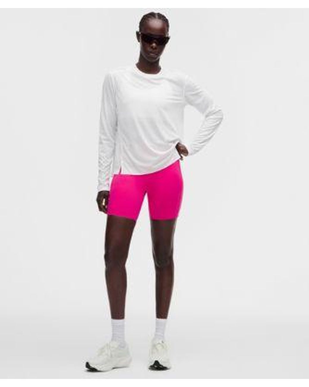 lululemon athletica White – Fast And Free Long-Sleeve Shirt Perforated Stripe – – Size Large