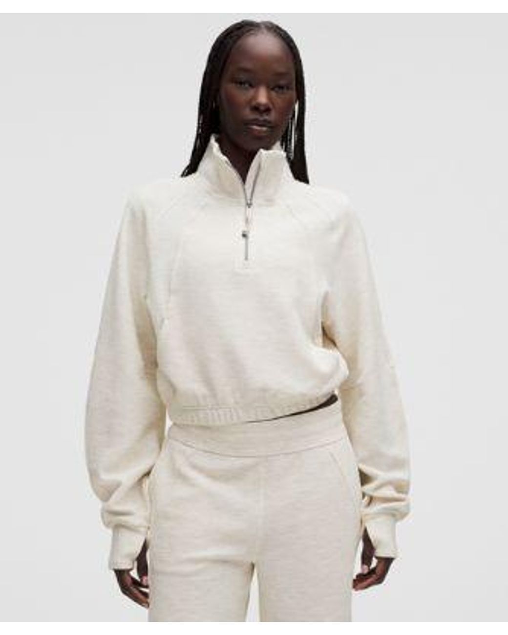 lululemon athletica Natural – Scuba Cropped Funnel-Neck Half Zip Sweatshirt Waffle – – Size Large