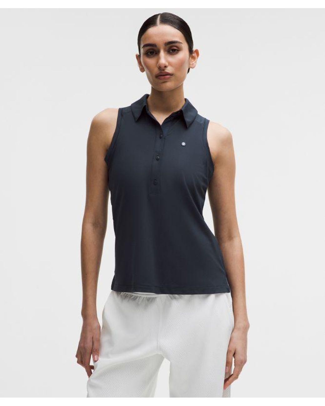 lululemon athletica Blue Quick-Dry Sleeveless Polo Shirt Straight Hem