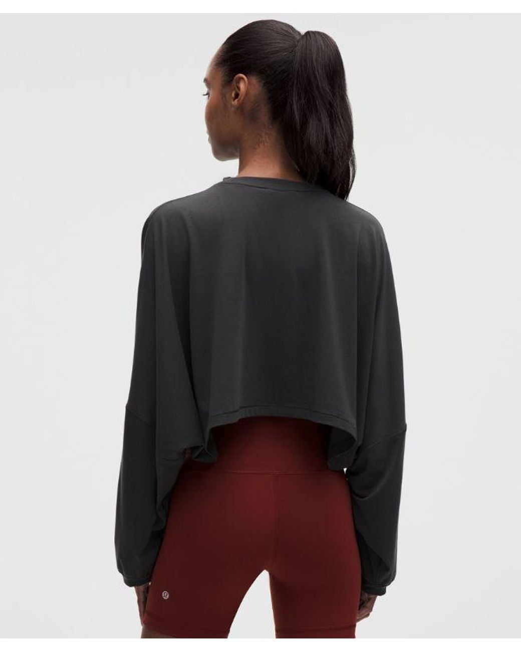 lululemon athletica Gray – Easyset Relaxed-Fit Cropped Long-Sleeve Shirt Wordmark – – Size Large
