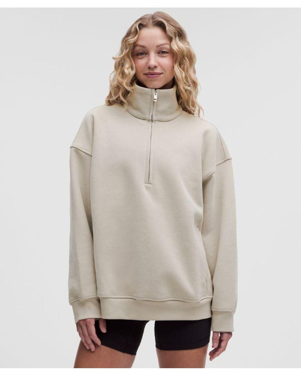 lululemon athletica Natural – Steady State Superloft Oversized Funnel-Neck Half Zip Sweatshirt – – Size Large