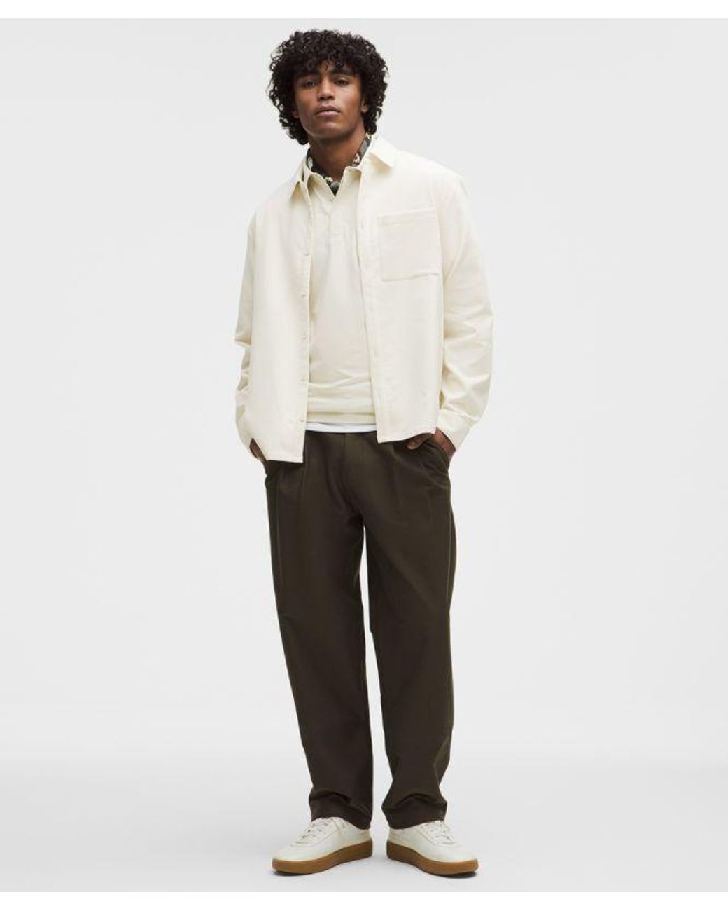 lululemon athletica White – Corduroy Relaxed-Fit Long-Sleeve Button-Up Shirt – – Size Large for men
