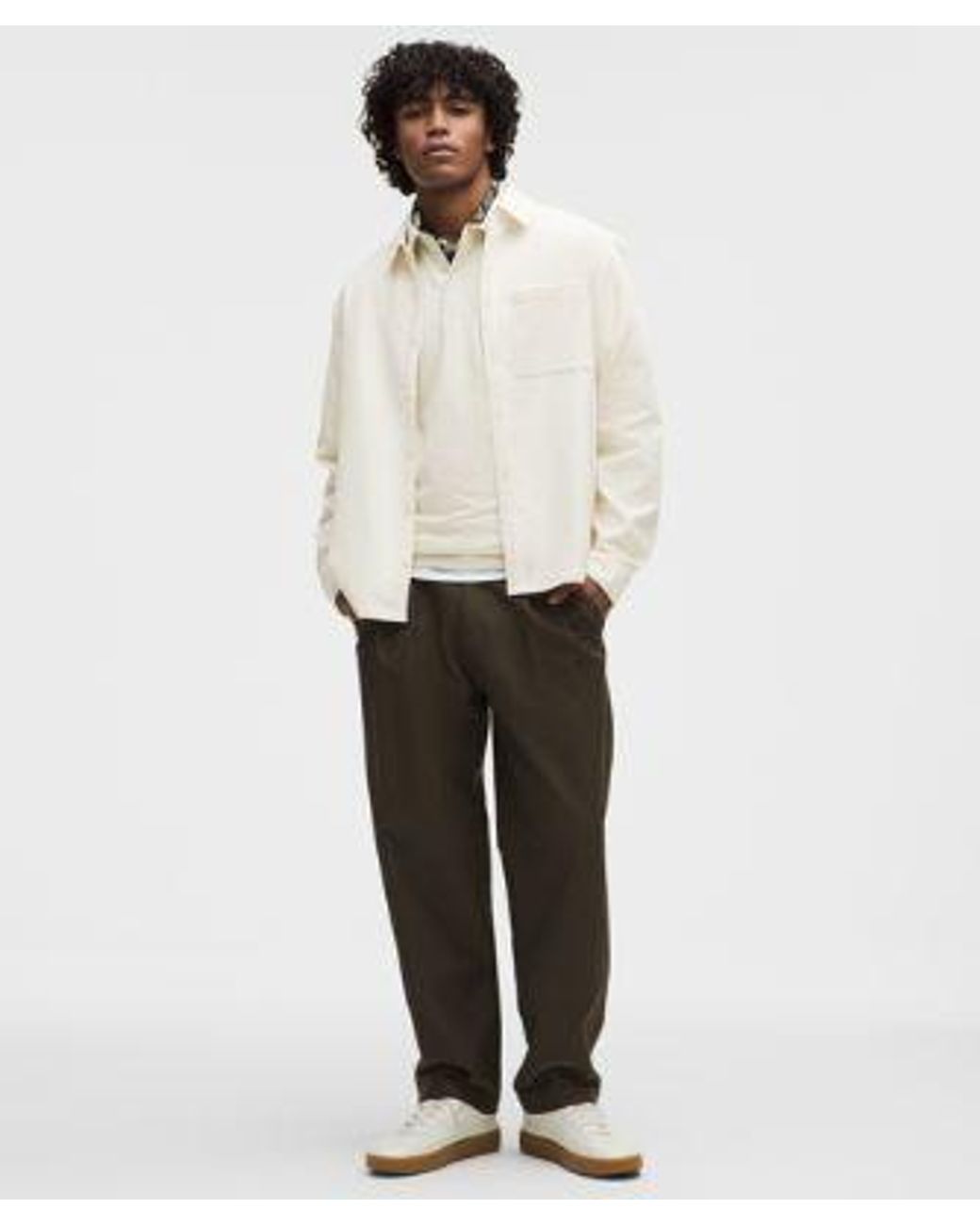 lululemon athletica White – Corduroy Relaxed-Fit Long-Sleeve Button-Up Shirt – – Size Large for men