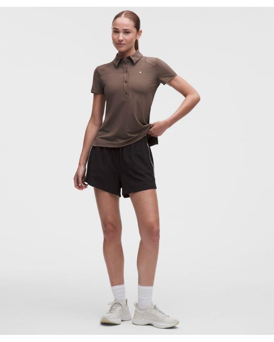 lululemon athletica Brown Quick-Dry Short-Sleeve Polo Shirt Straight Hem