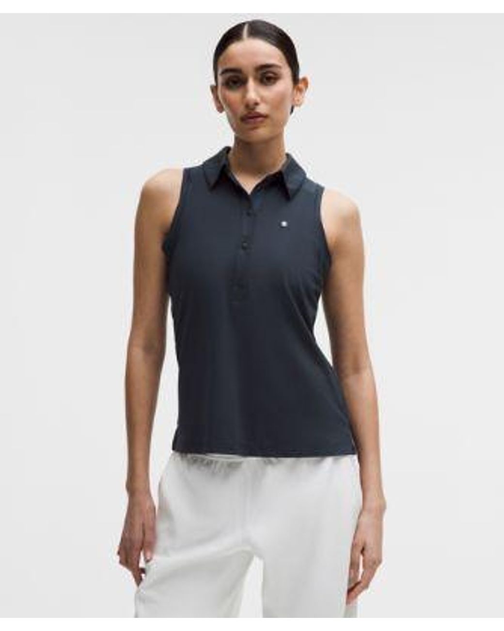 lululemon athletica Blue Quick-Dry Sleeveless Polo Shirt Straight Hem