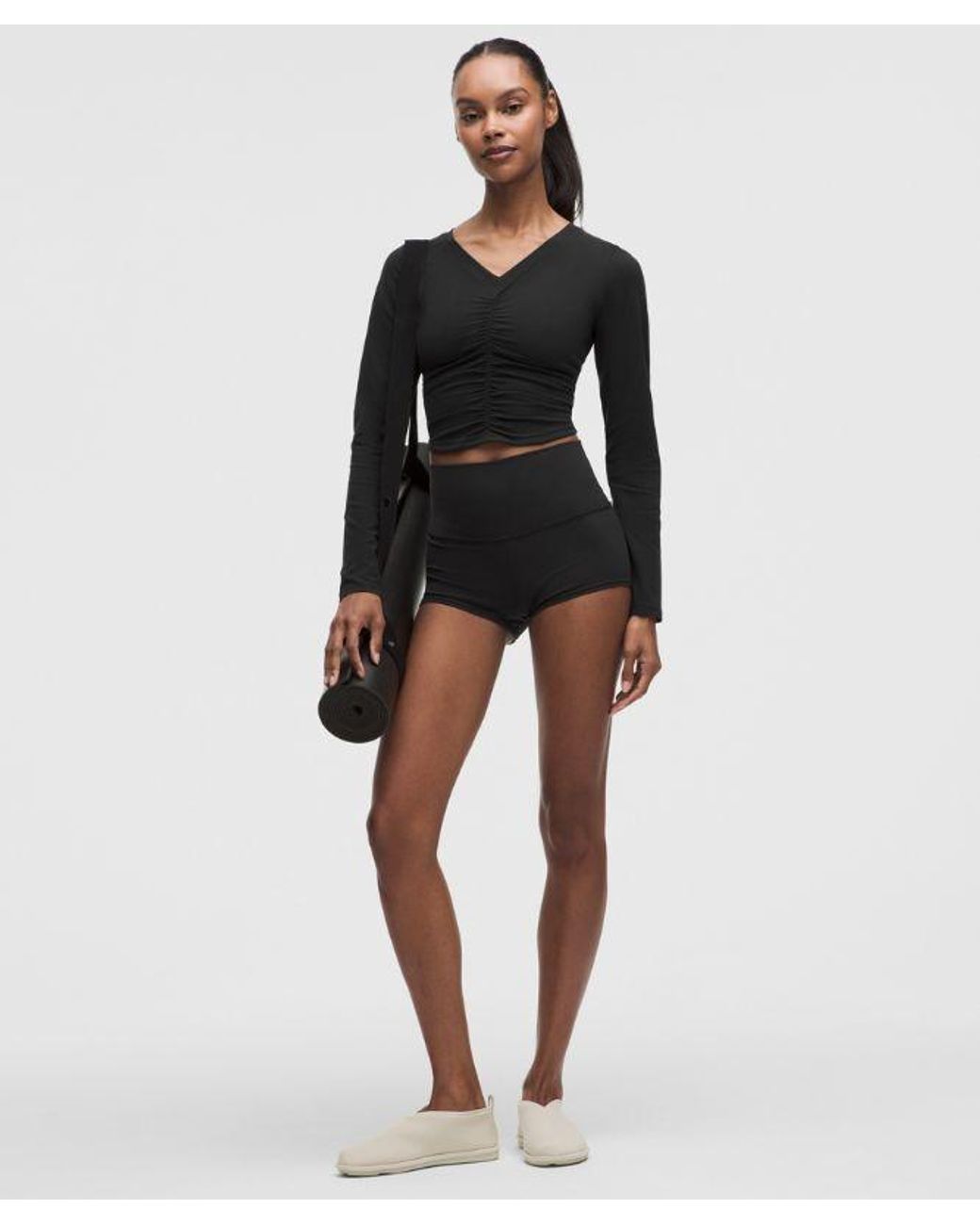 lululemon athletica Black – All It Takes Centre-Ruched V-Neck Long-Sleeve Shirt – – Size 14