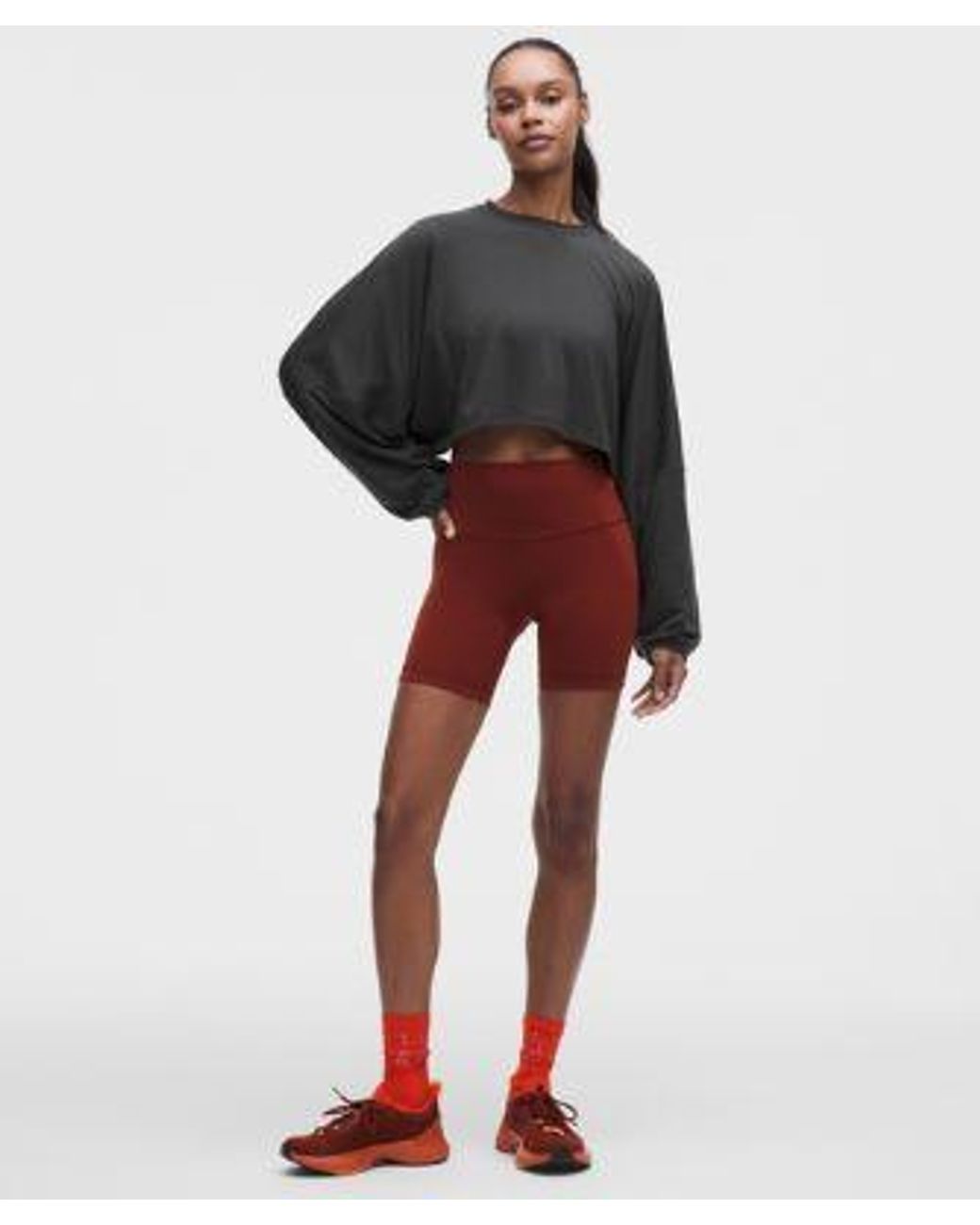 lululemon athletica Gray – Easyset Relaxed-Fit Cropped Long-Sleeve Shirt Wordmark – – Size Large