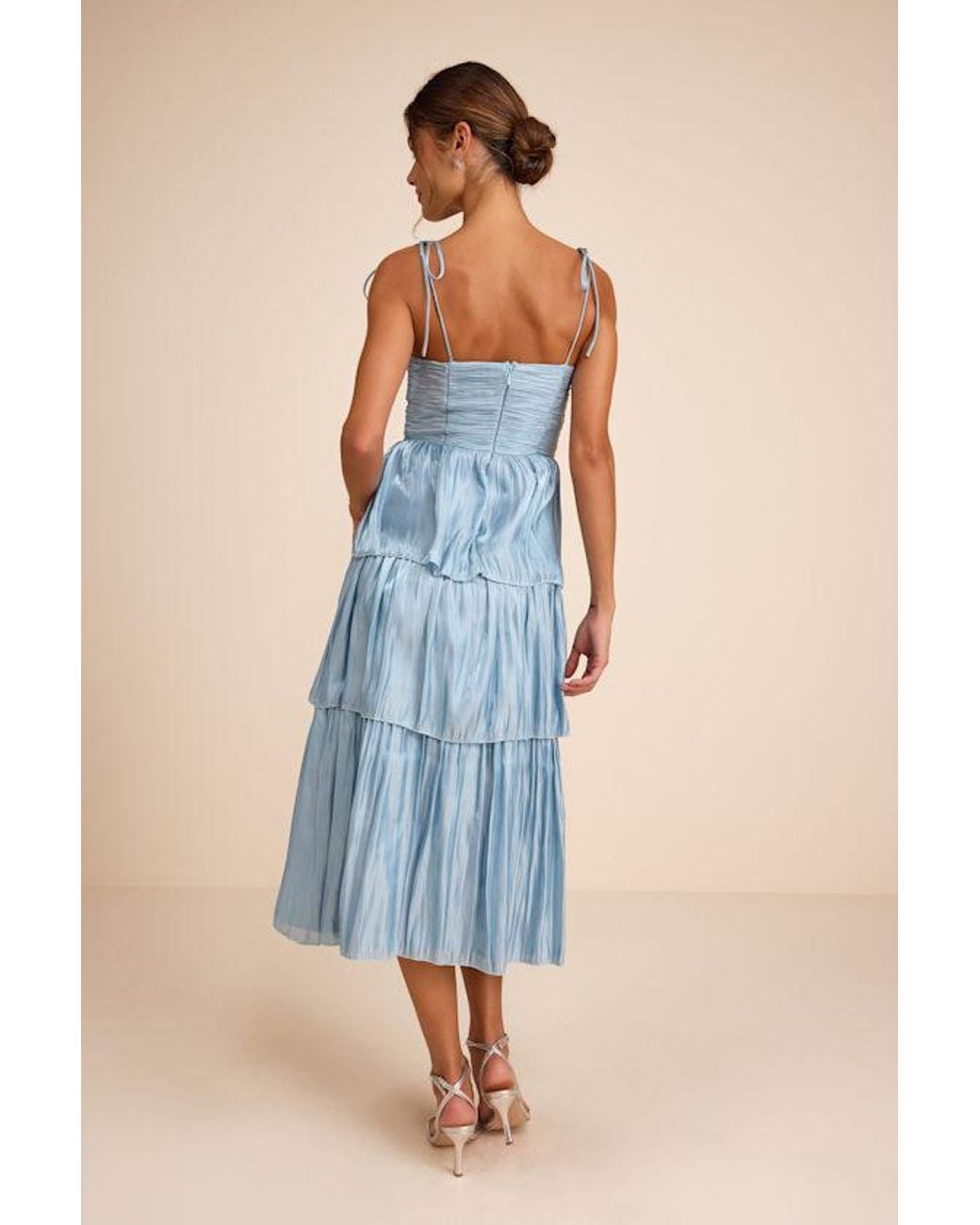 Lulus Blue Tennon Plisse Tiered Midi Dress