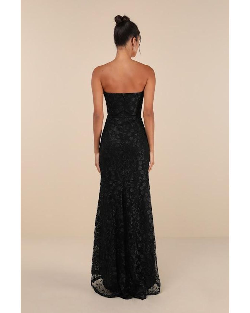 Lulus Black Romantic Beauty Floral Embroidered Strapless Maxi Dress