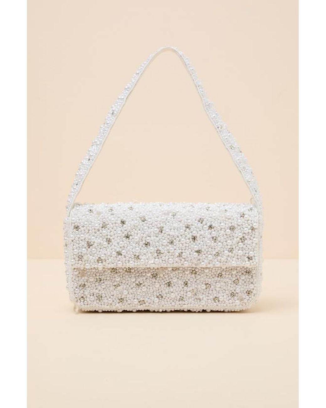 Lulus Natural Vivi Pearl Rhinestone Shoulder Bag