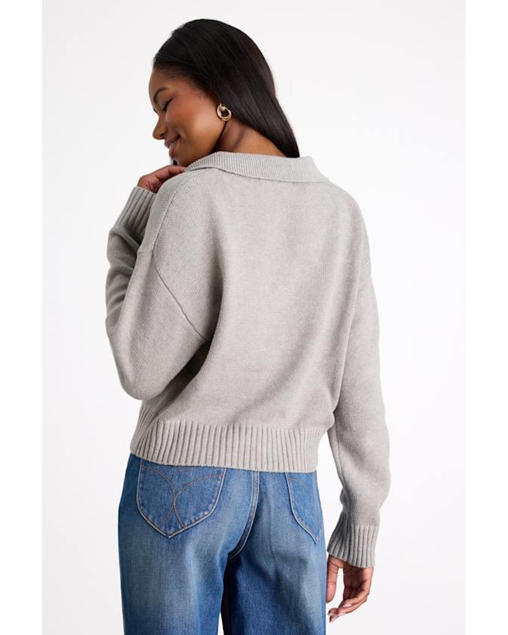 Lulus Gray Cozy Forecast Collared Pullover Sweater
