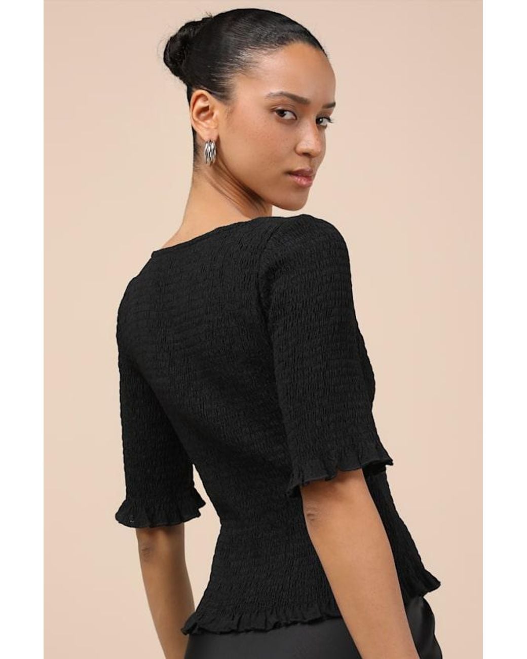 Lulus Black Enna Smocked Short Sleeve Top