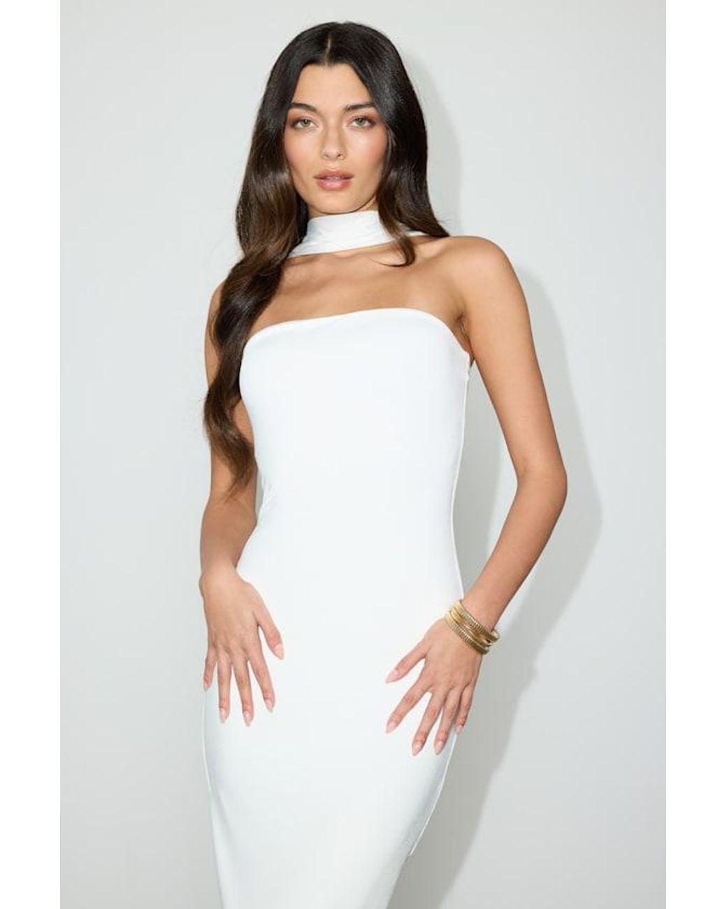 Lulus White Chantal Jersey Knit Scarf Column Maxi Dress