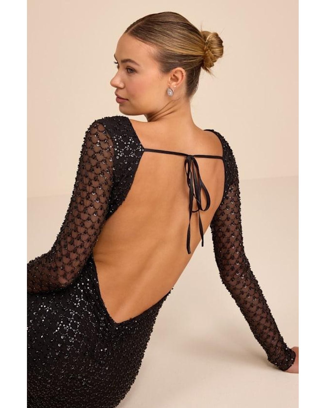 Lulus Black Jalira Mesh Sequin Backless Maxi Dress