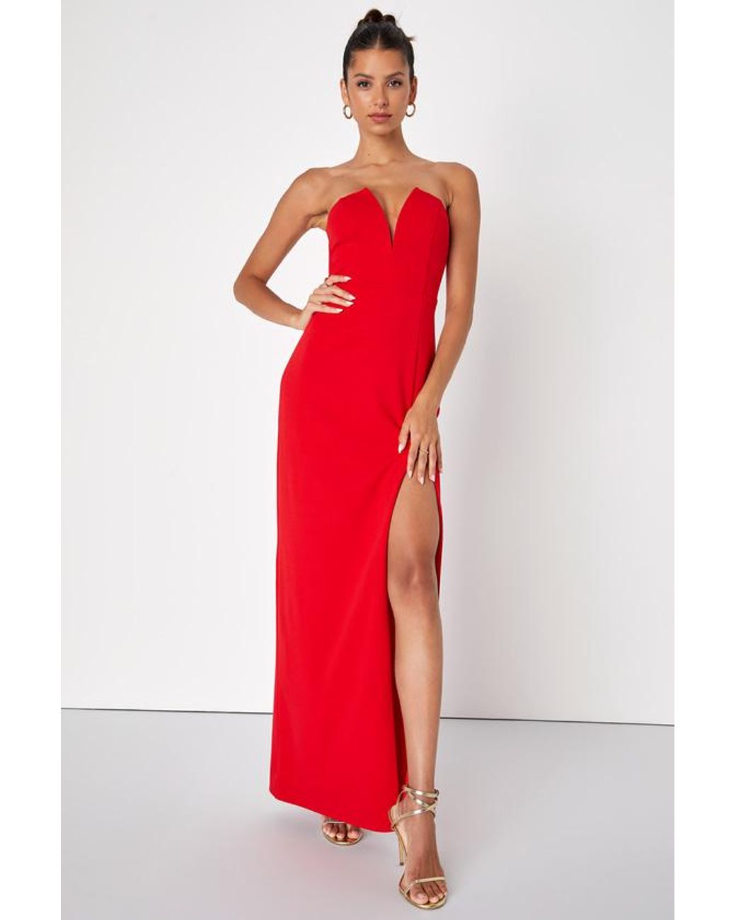 Lulus Red Dedicated To Glamour Strapless Maxi Dress