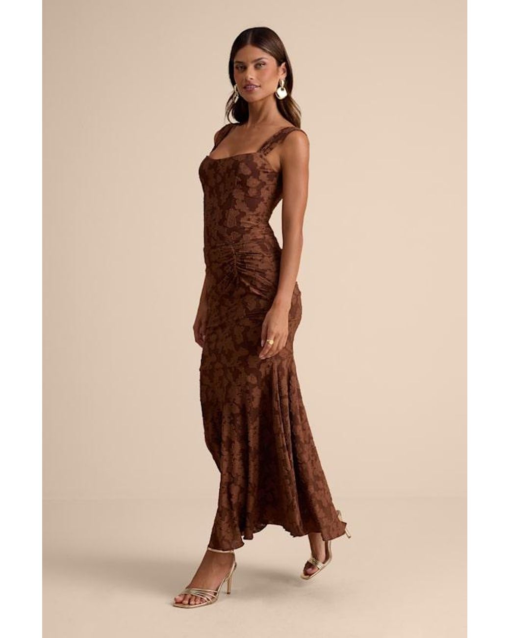 Lulus Natural Celeste Floral Burnout Bustier Maxi Dress