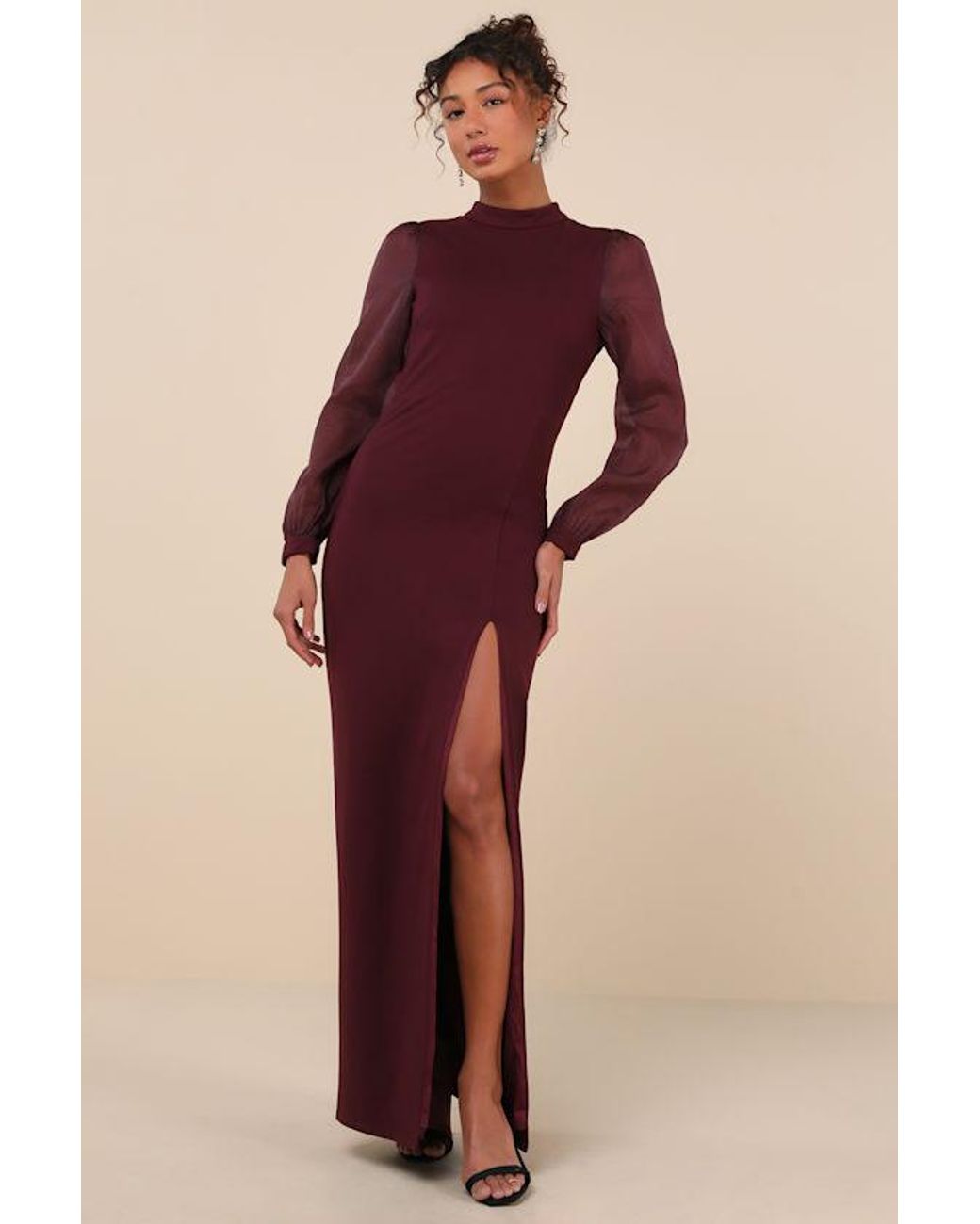 Lulus Purple Seeking Sophistication Plum Backless Balloon Sleeve Maxi Dress