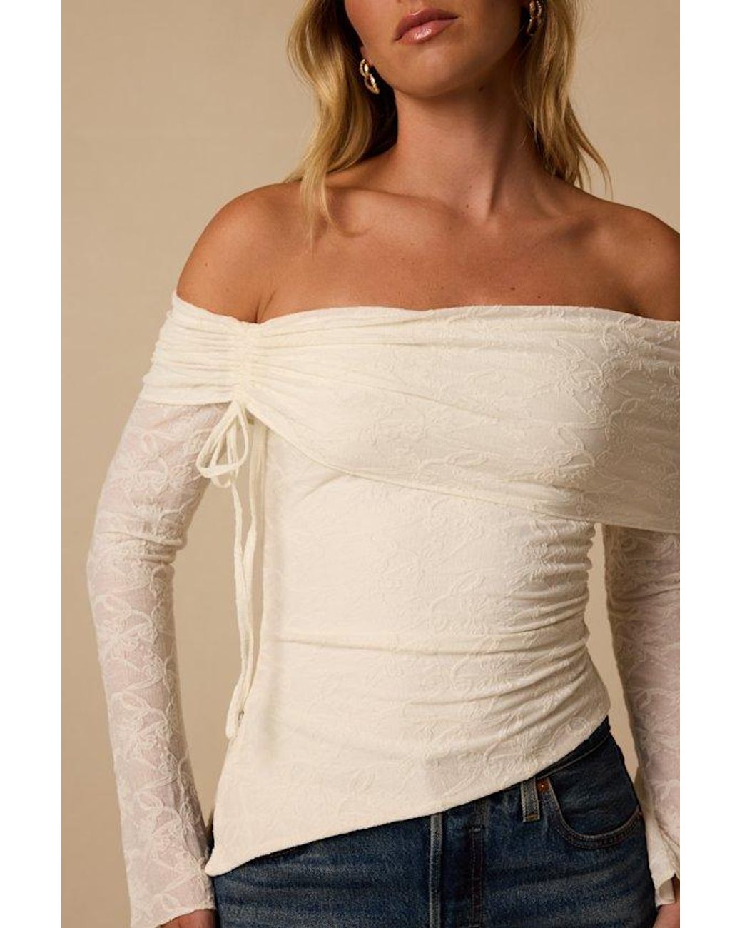 Lulus Natural Janae Lace Off-The-Shoulder Top