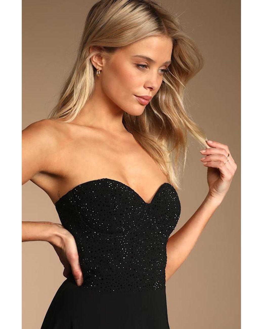 Lulus Black Remember This Moment Rhinestone Strapless Maxi Dress