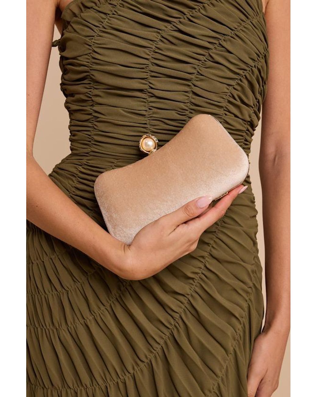 Lulus Natural Date Night Velvet Clutch