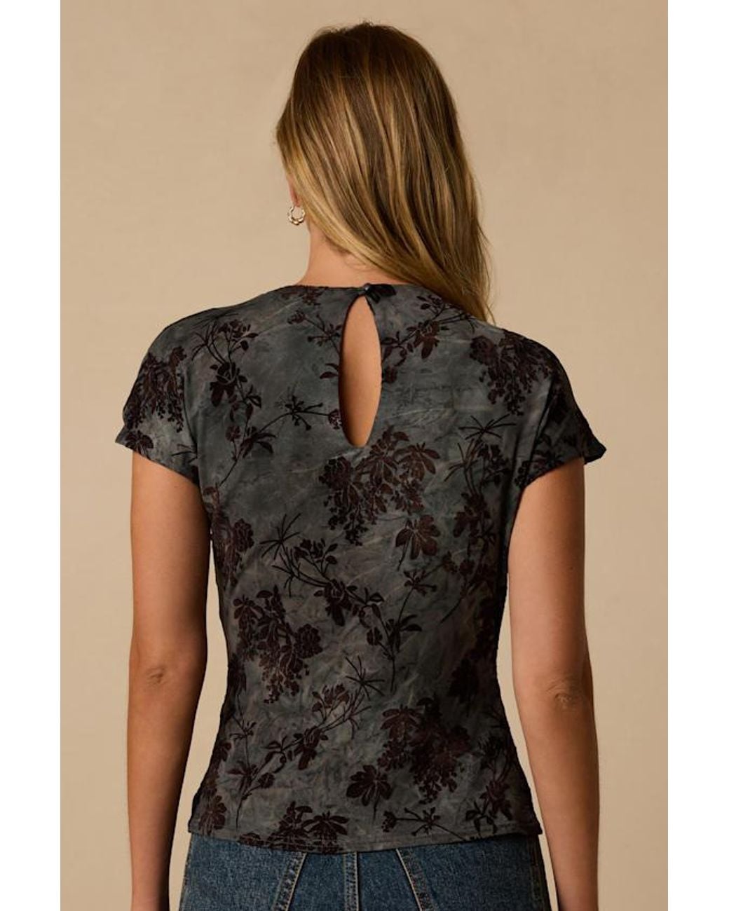 Lulus Black Misty Velvet Floral Drawstring Top