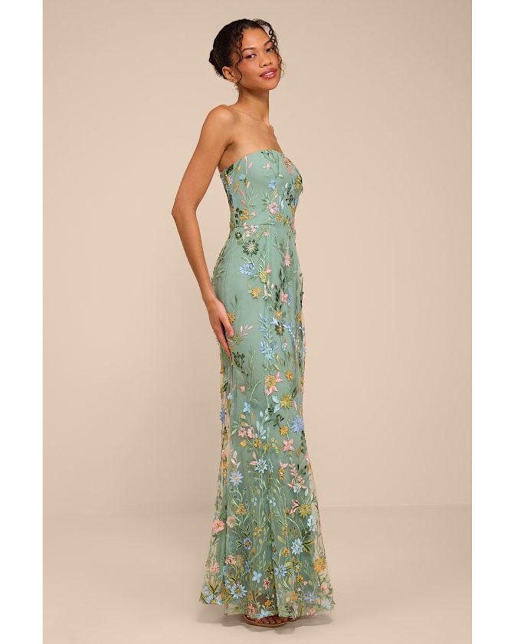 Lulus Green Stefanie Dark Sage Floral Embroidered Mermaid Maxi Dress
