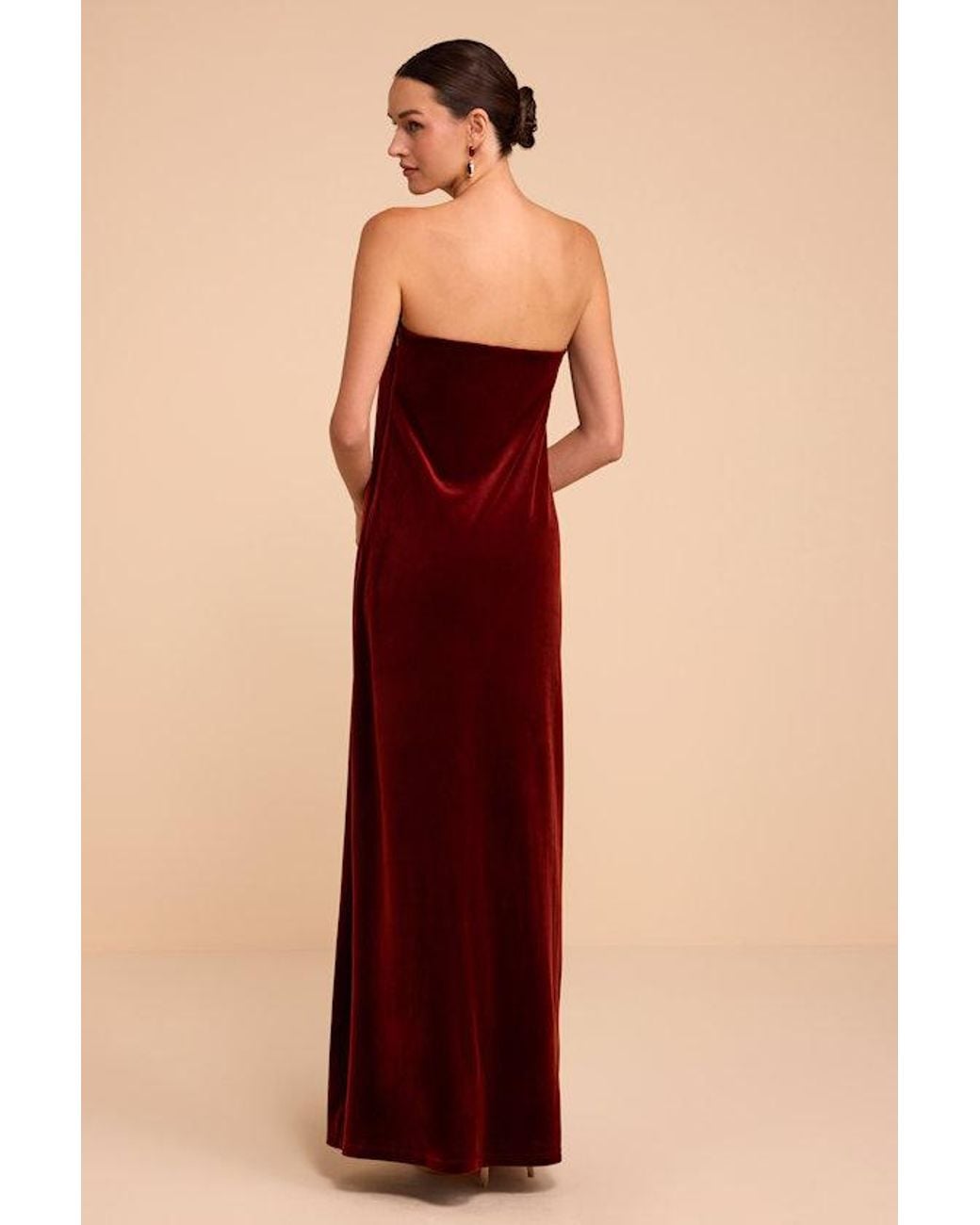 Lulus Brown Saxon Rust Velvet Strapless Maxi Dress