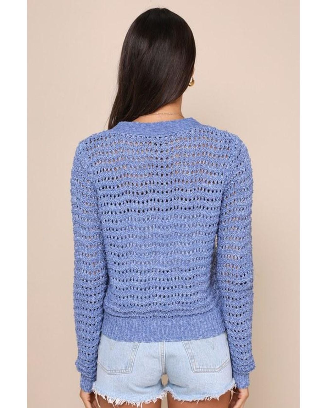 Lulus Blue Breezy Attitude Loose Knit Button-Up Cardigan Sweater
