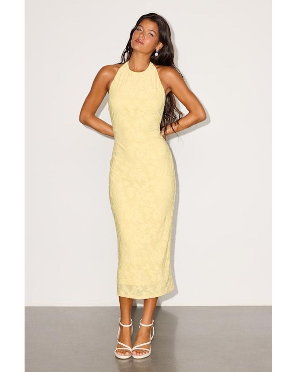 Lulus Natural Sharona Floral Jacquard Backless Midi Dress