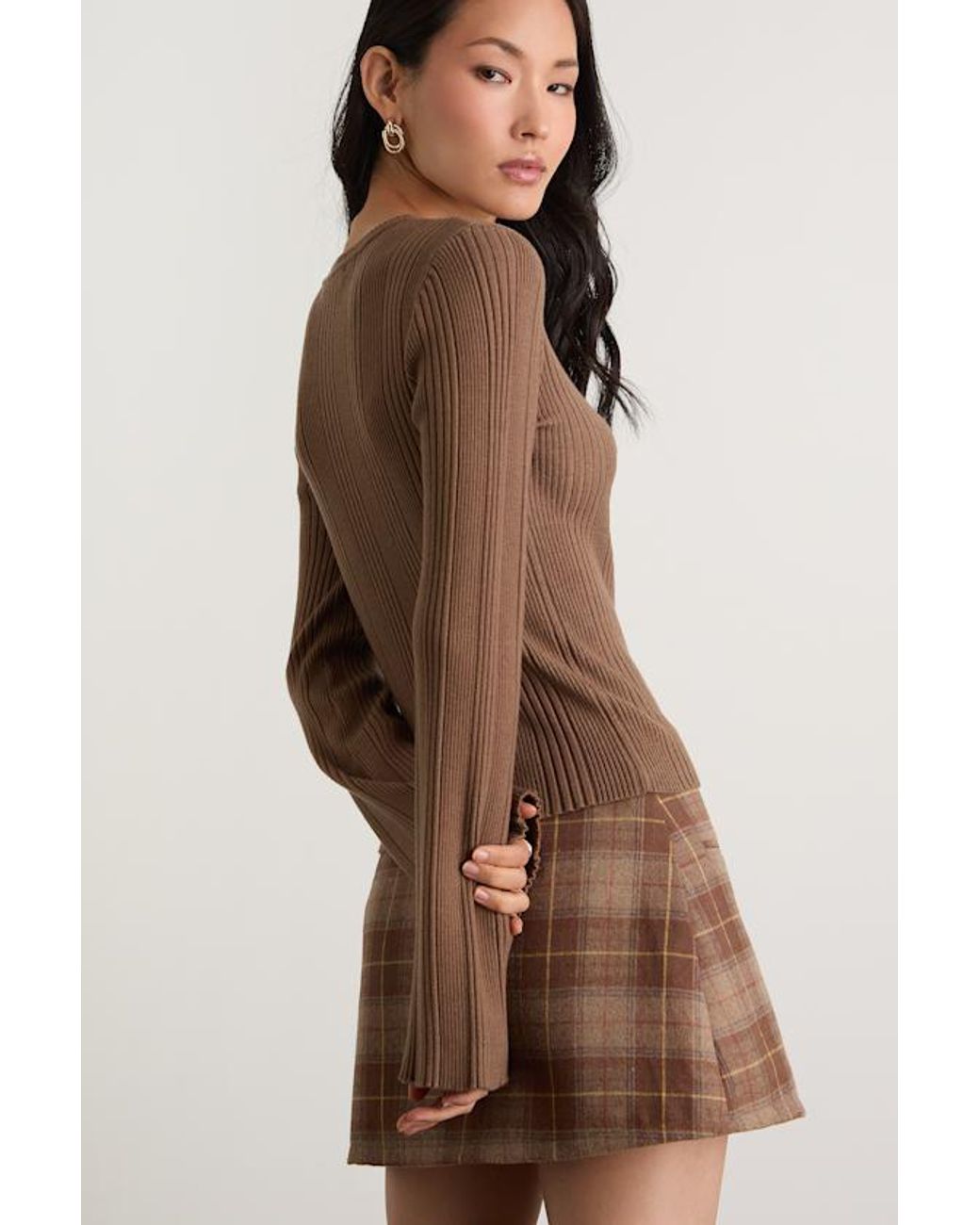 Lulus Brown Nydia Ribbed Long Sleeve Sweater Top