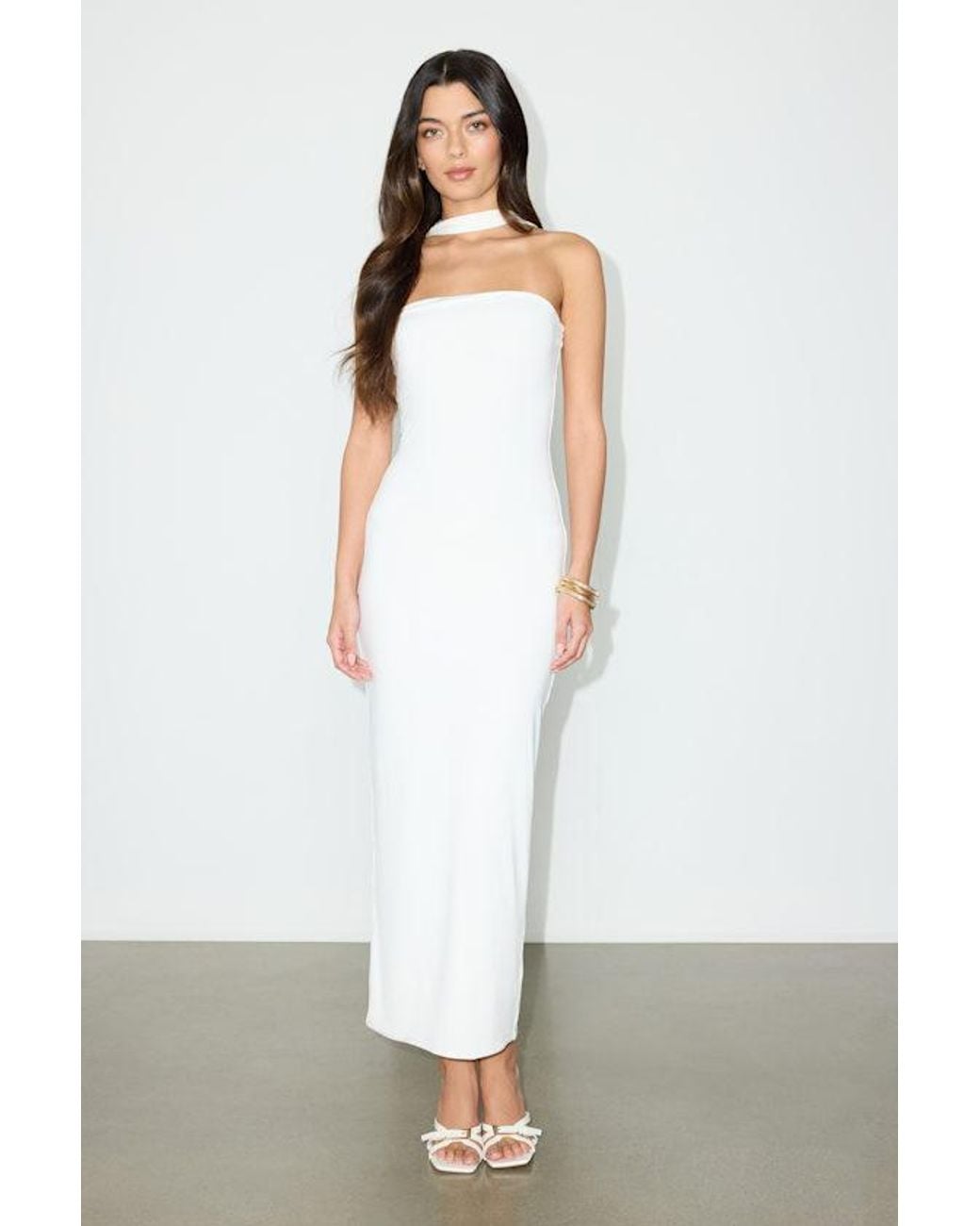 Lulus White Chantal Jersey Knit Scarf Column Maxi Dress