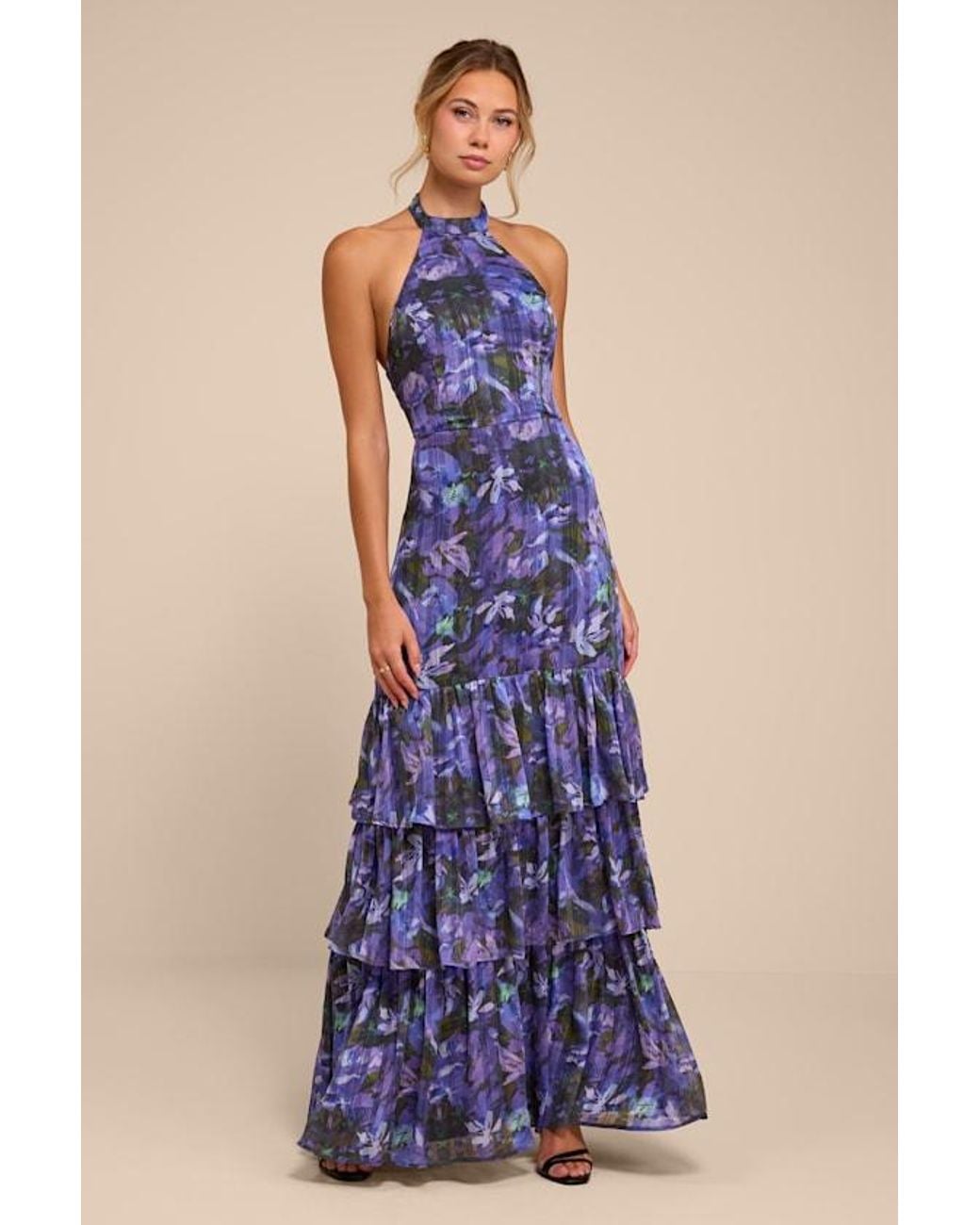 Lulus Blue Lucine Floral Tiered Maxi Dress