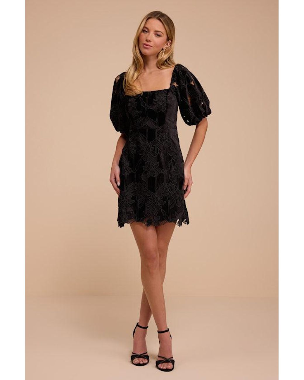 Lulus Black Reece Floral Velvet Mini Dress