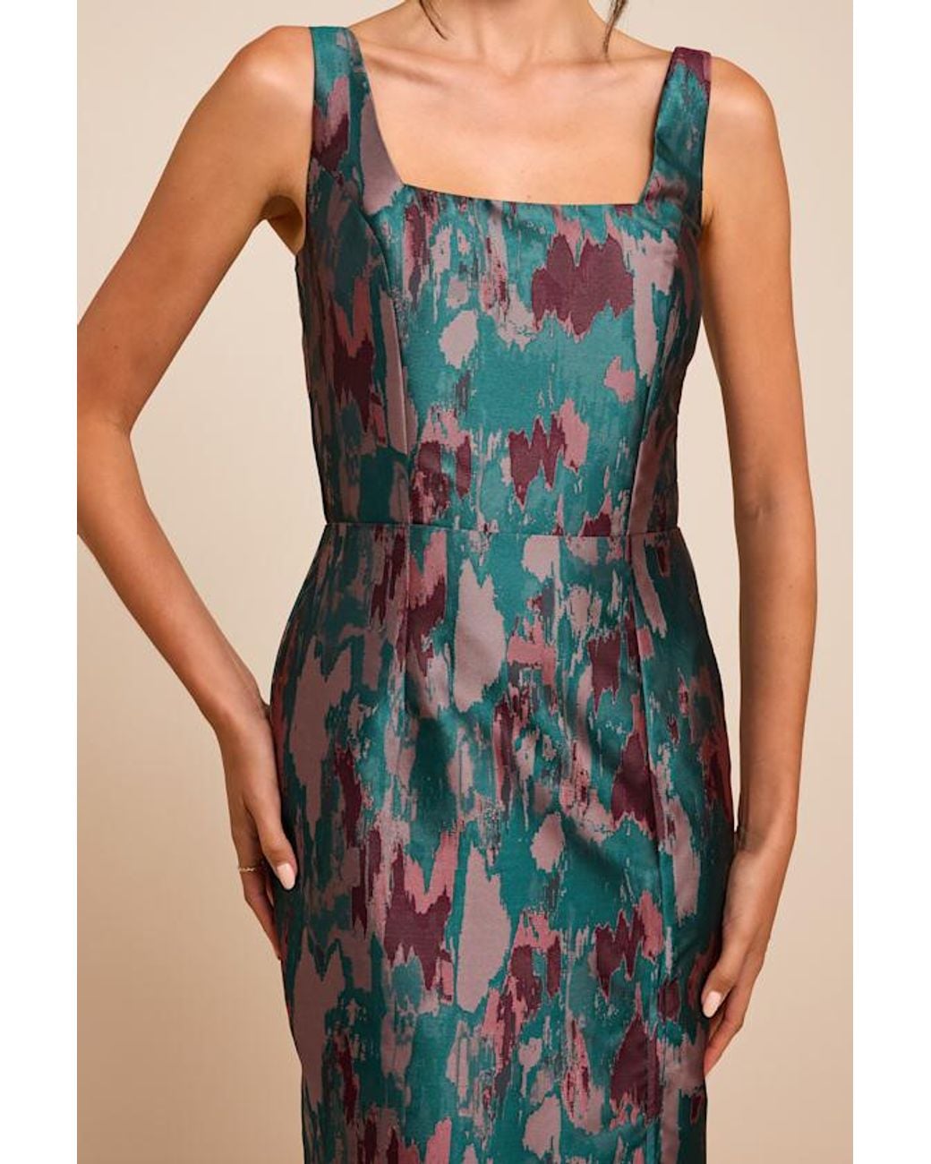 Lulus Blue Diani Abstract Jacquard Column Midi Dress